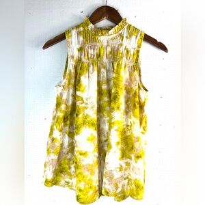 Joie Anthropologie XS High Neck Sleeveless Floral Chartreuse Popover Blouse Top